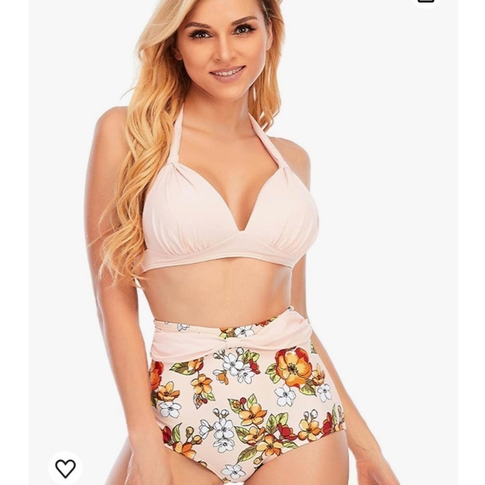 NWOT — Vintage Style Tropical Floral Bikini with Tie Halter Strap Size 12